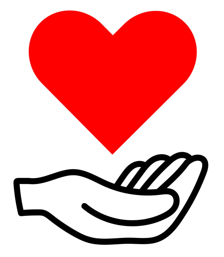 a hand with a heart above it used as an icon for donation