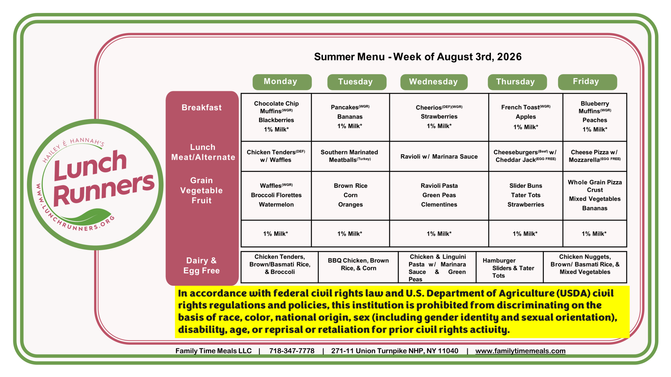 weekly menu